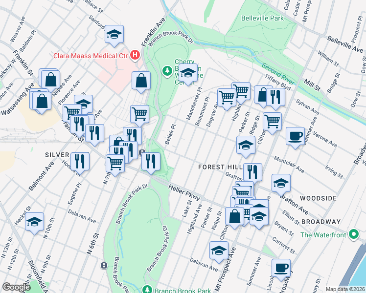 map of restaurants, bars, coffee shops, grocery stores, and more near 24 Manchester Place in Newark