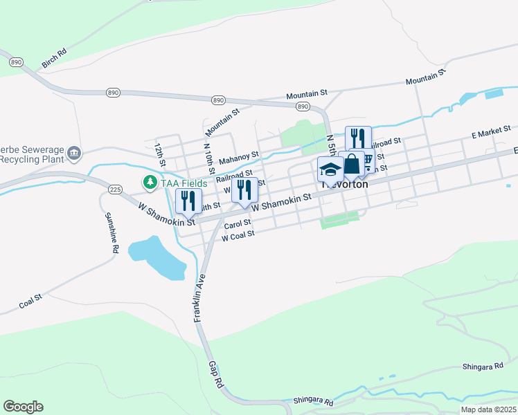 map of restaurants, bars, coffee shops, grocery stores, and more near 944 West Shamokin Street in Trevorton