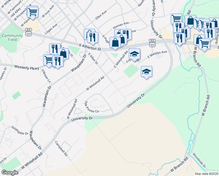 map of restaurants, bars, coffee shops, grocery stores, and more near 101-199 West Marylyn Avenue in State College