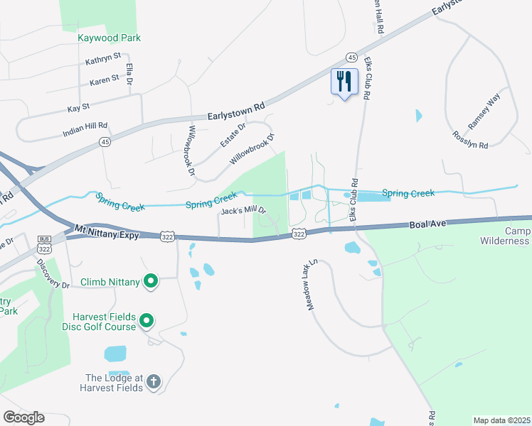 map of restaurants, bars, coffee shops, grocery stores, and more near 810 Jack's Mill Drive in Boalsburg