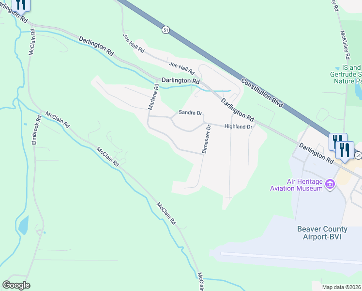 map of restaurants, bars, coffee shops, grocery stores, and more near 132 Marlene Road in Beaver Falls