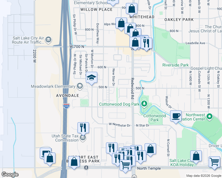 map of restaurants, bars, coffee shops, grocery stores, and more near 506 New Star Drive in Salt Lake City