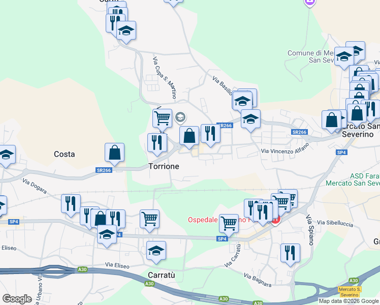 map of restaurants, bars, coffee shops, grocery stores, and more near 8134 Via Marcello in Provincia di Salerno