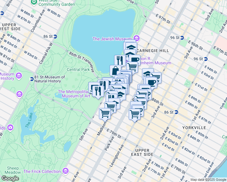 map of restaurants, bars, coffee shops, grocery stores, and more near in New York