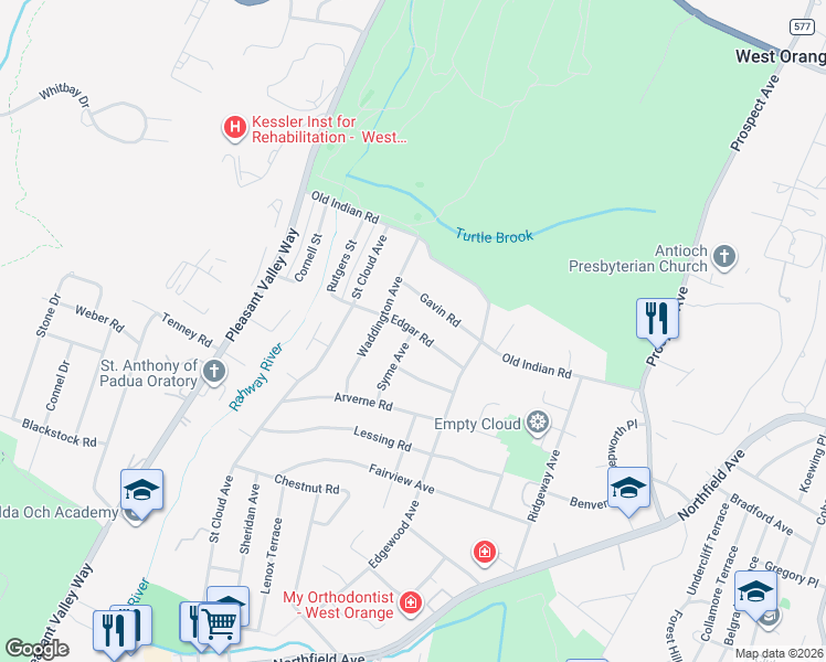map of restaurants, bars, coffee shops, grocery stores, and more near 18 Edgar Road in West Orange