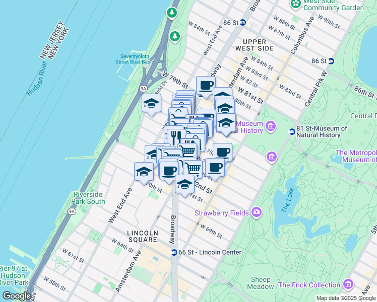 map of restaurants, bars, coffee shops, grocery stores, and more near in New York