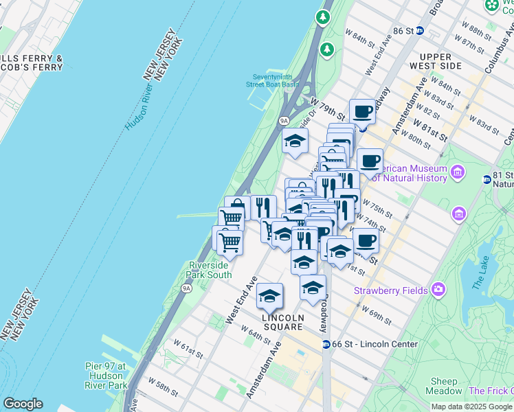 map of restaurants, bars, coffee shops, grocery stores, and more near in New York
