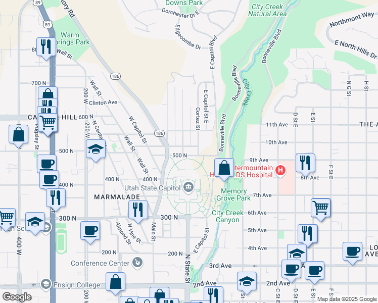 map of restaurants, bars, coffee shops, grocery stores, and more near in Salt Lake City