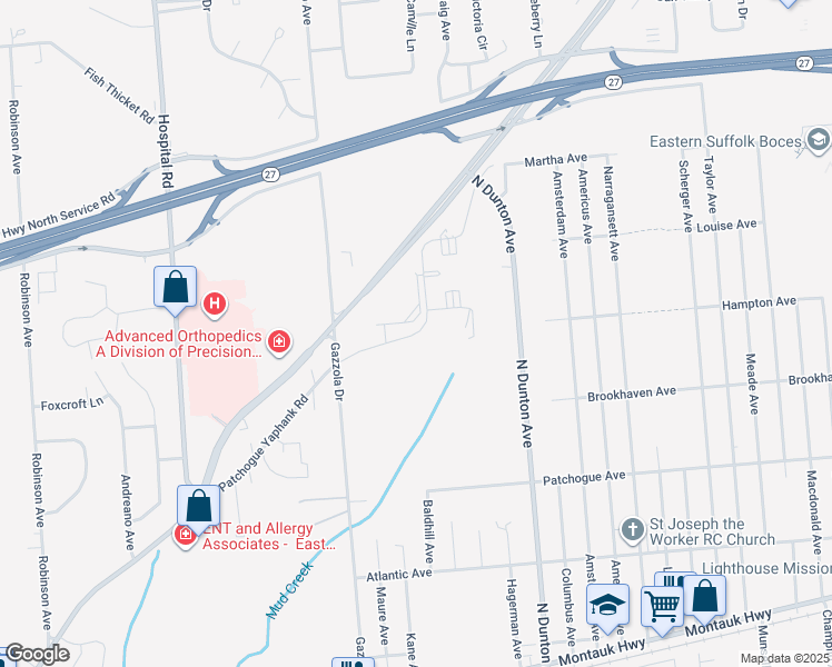 map of restaurants, bars, coffee shops, grocery stores, and more near in East Patchogue