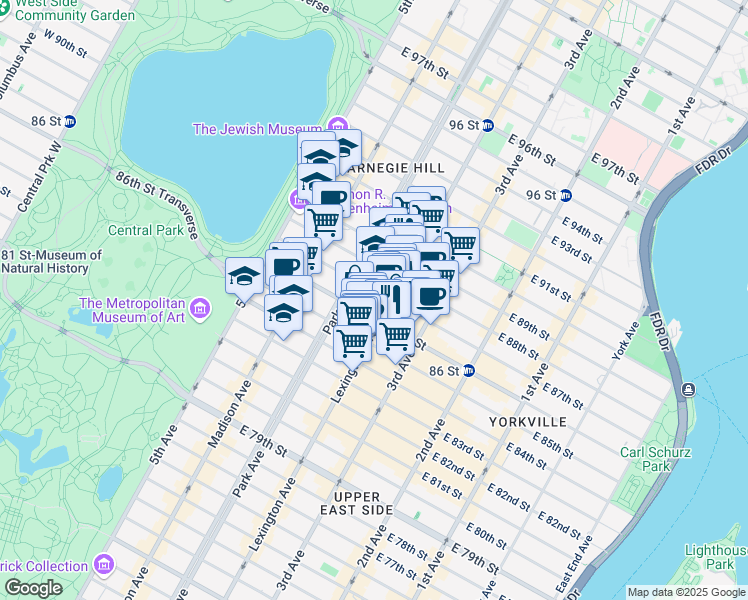 map of restaurants, bars, coffee shops, grocery stores, and more near in New York