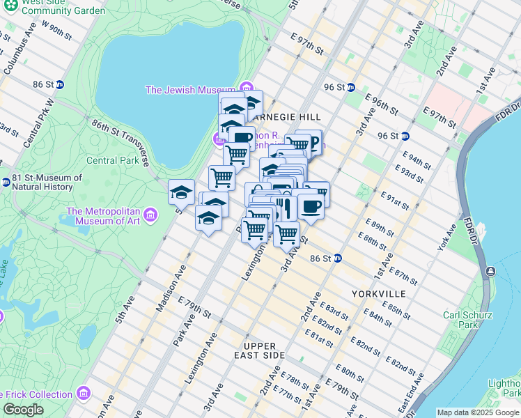 map of restaurants, bars, coffee shops, grocery stores, and more near in New York