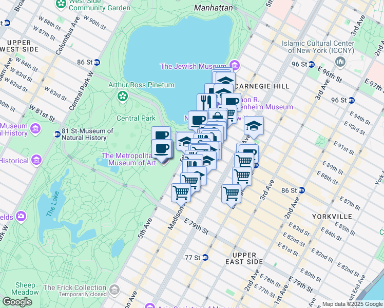 map of restaurants, bars, coffee shops, grocery stores, and more near in New York