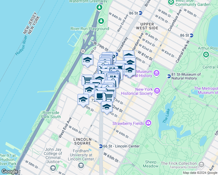 map of restaurants, bars, coffee shops, grocery stores, and more near in New York