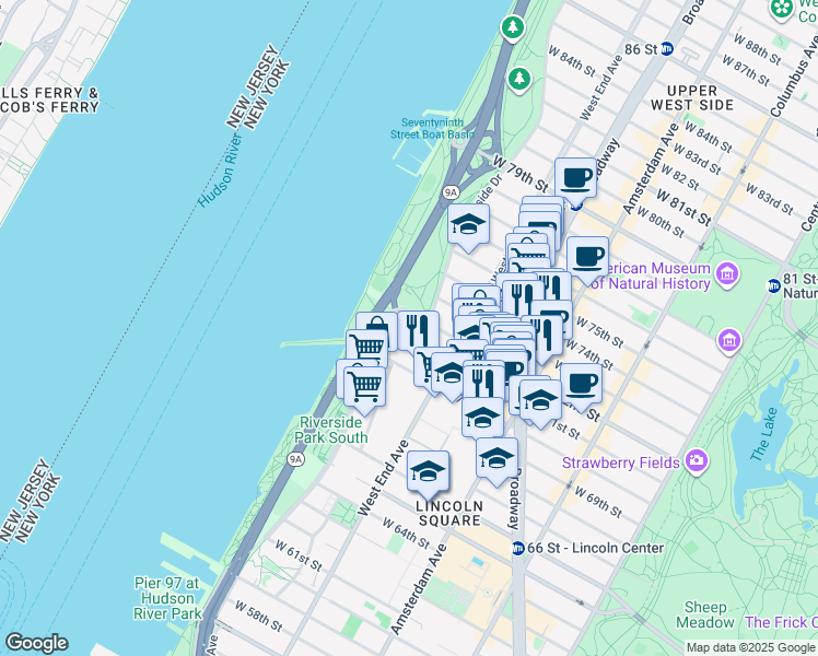 map of restaurants, bars, coffee shops, grocery stores, and more near in New York