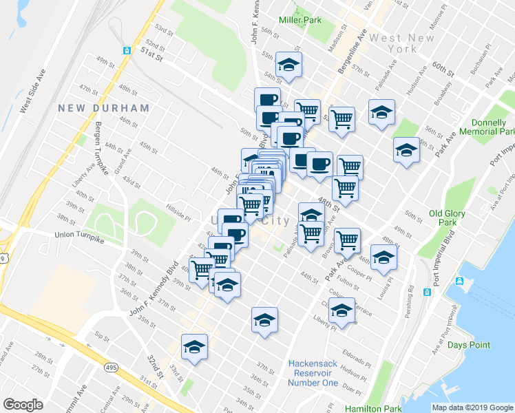 map of restaurants, bars, coffee shops, grocery stores, and more near 4522 Cottage Place in Union City
