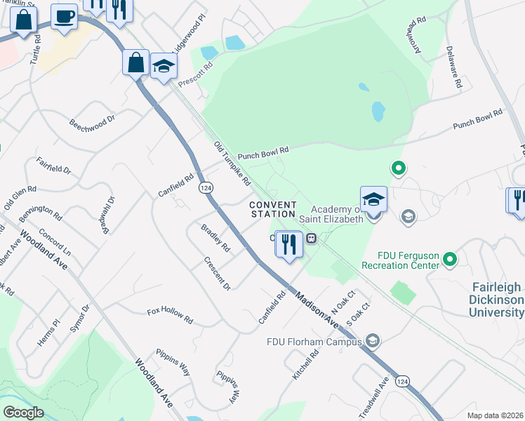 map of restaurants, bars, coffee shops, grocery stores, and more near in Morris Township