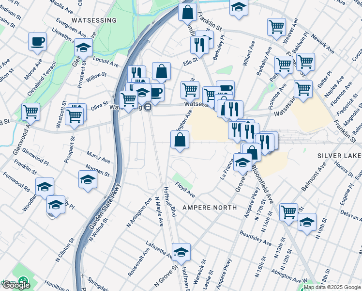 map of restaurants, bars, coffee shops, grocery stores, and more near 3-23 Federal Plaza in Bloomfield