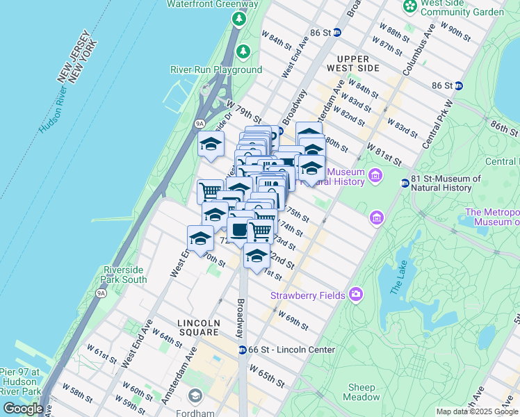 map of restaurants, bars, coffee shops, grocery stores, and more near in New York