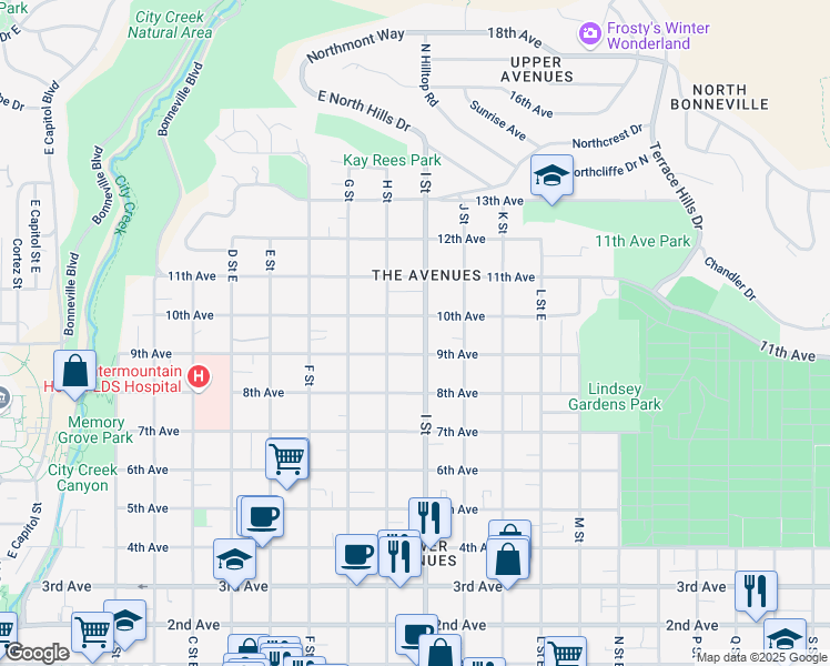 map of restaurants, bars, coffee shops, grocery stores, and more near 606 10th Avenue in Salt Lake City