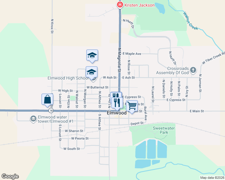 map of restaurants, bars, coffee shops, grocery stores, and more near Butternut Street in Elmwood