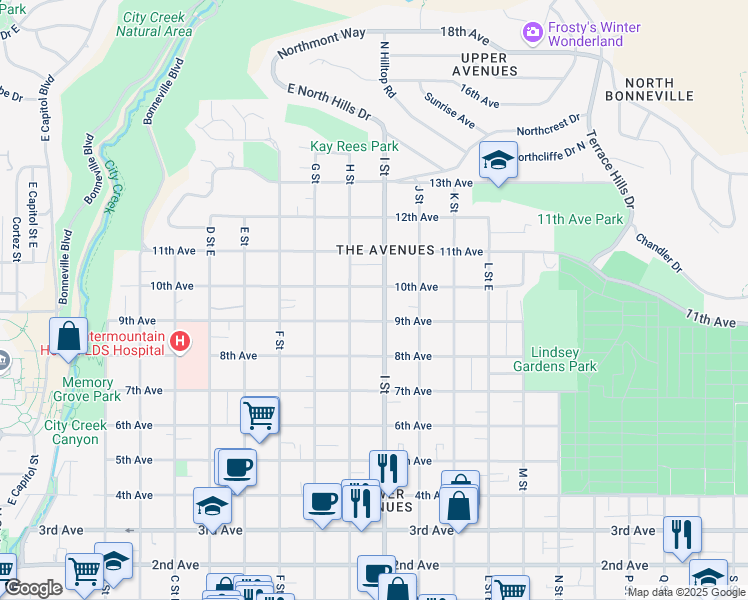 map of restaurants, bars, coffee shops, grocery stores, and more near 606 10th Avenue in Salt Lake City