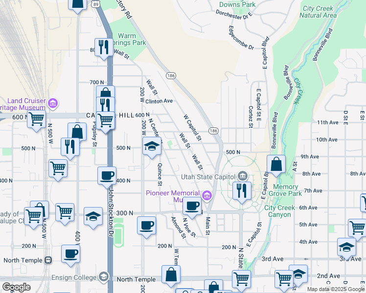 map of restaurants, bars, coffee shops, grocery stores, and more near in Salt Lake City