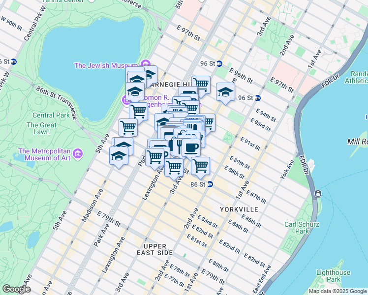map of restaurants, bars, coffee shops, grocery stores, and more near in New York