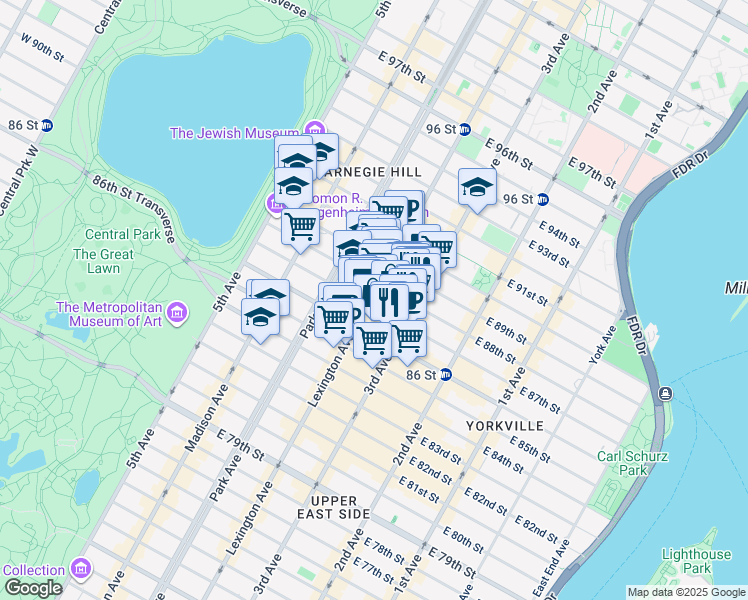 map of restaurants, bars, coffee shops, grocery stores, and more near in New York