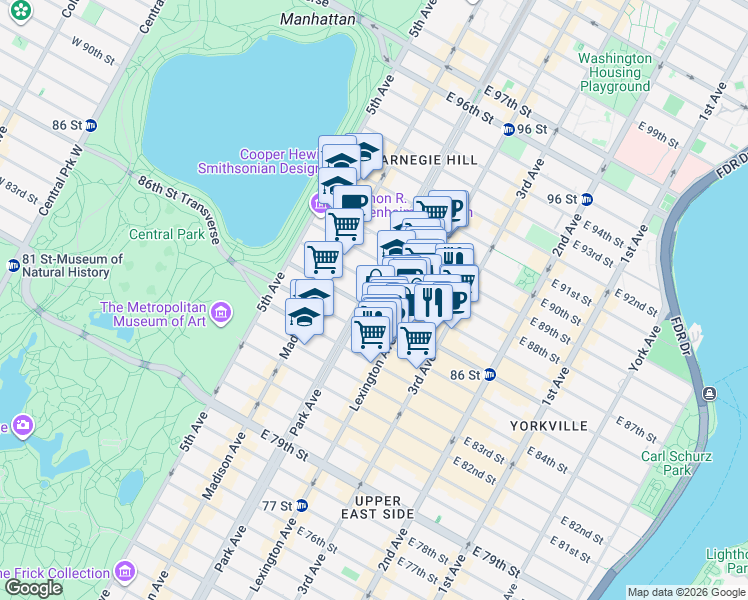 map of restaurants, bars, coffee shops, grocery stores, and more near in New York