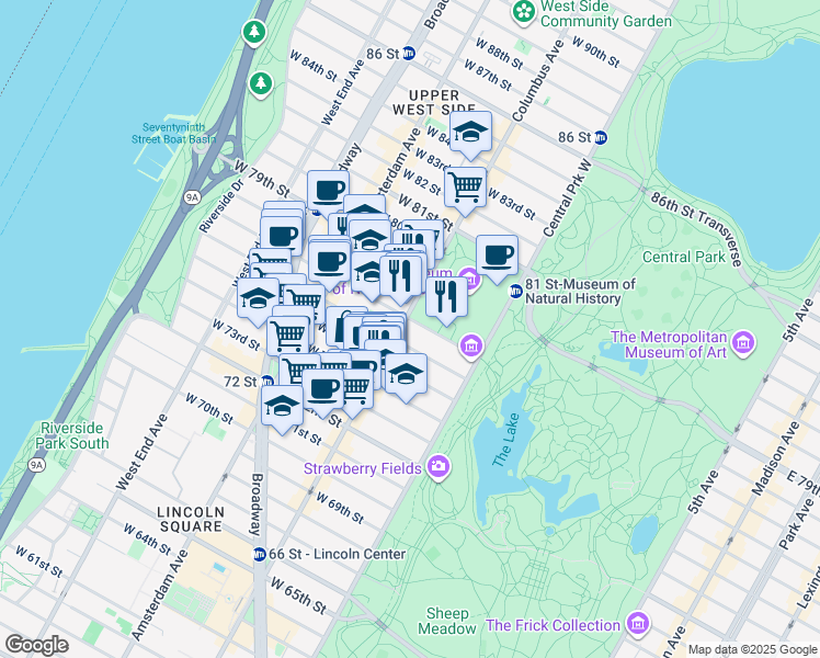 map of restaurants, bars, coffee shops, grocery stores, and more near in New York
