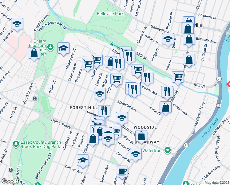 map of restaurants, bars, coffee shops, grocery stores, and more near 825 Mount Prospect Avenue in Newark