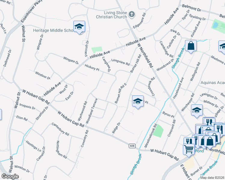 map of restaurants, bars, coffee shops, grocery stores, and more near 55 Hickory Place in Livingston