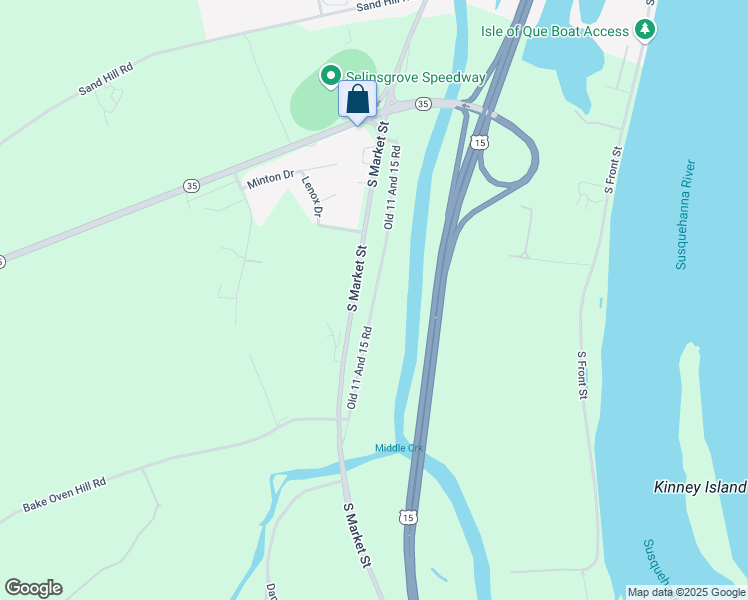 map of restaurants, bars, coffee shops, grocery stores, and more near Old 11 and 15 Road in Selinsgrove