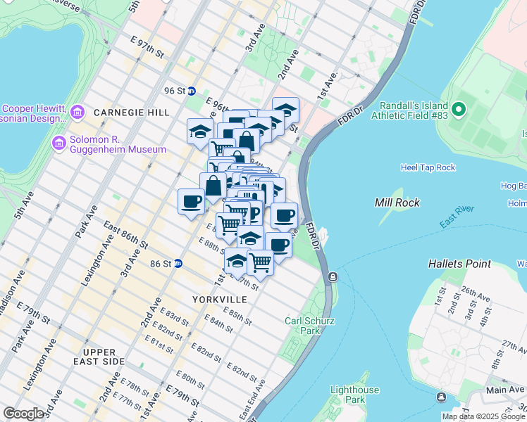 map of restaurants, bars, coffee shops, grocery stores, and more near in New York