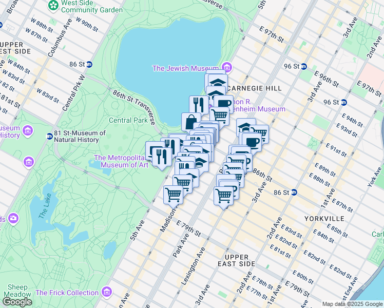 map of restaurants, bars, coffee shops, grocery stores, and more near in New York