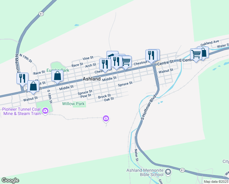 map of restaurants, bars, coffee shops, grocery stores, and more near 905-907 Brock Street in Ashland