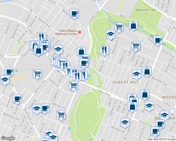 map of restaurants, bars, coffee shops, grocery stores, and more near 902 North 5th Street in Newark