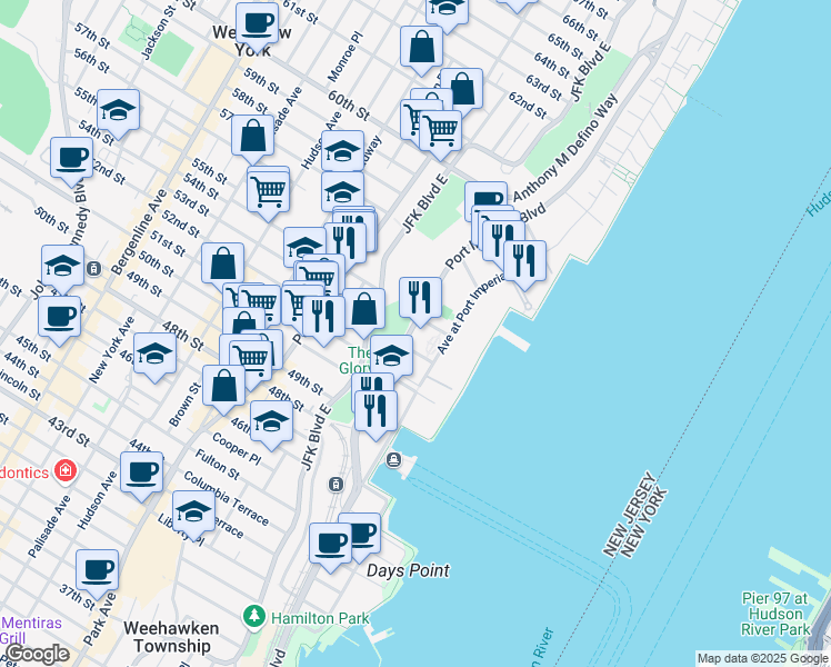 map of restaurants, bars, coffee shops, grocery stores, and more near in West New York