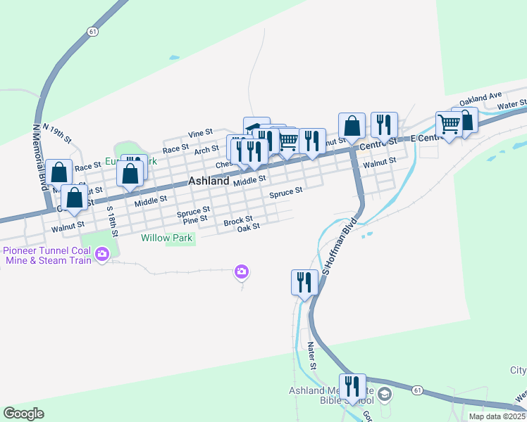 map of restaurants, bars, coffee shops, grocery stores, and more near 901 Brock Street in Ashland