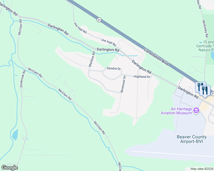 map of restaurants, bars, coffee shops, grocery stores, and more near 132 Marlene Road in Beaver Falls