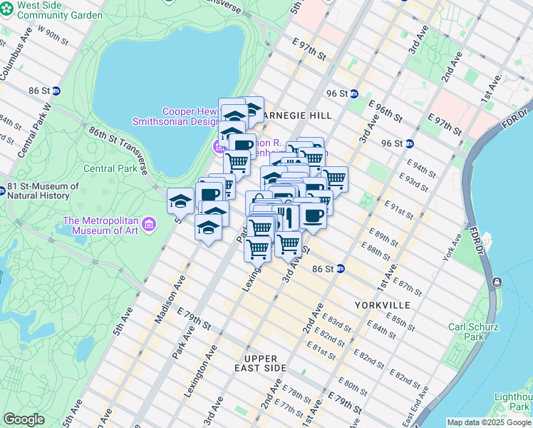 map of restaurants, bars, coffee shops, grocery stores, and more near in New York