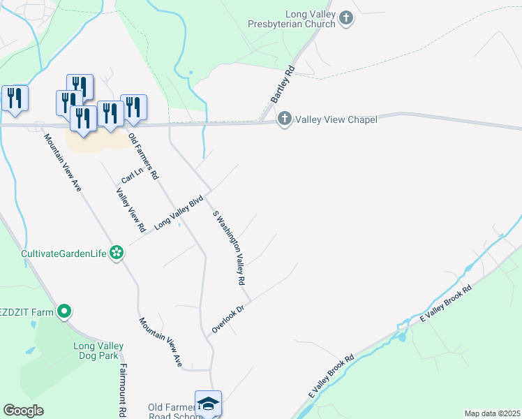 map of restaurants, bars, coffee shops, grocery stores, and more near 7 Dellwood Drive in Long Valley
