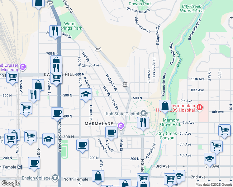 map of restaurants, bars, coffee shops, grocery stores, and more near 78 West Zane Avenue in Salt Lake City
