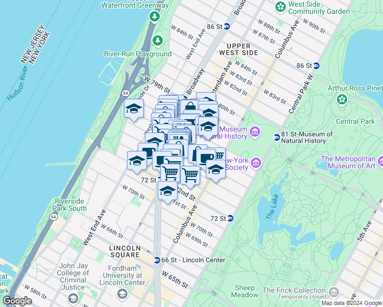 map of restaurants, bars, coffee shops, grocery stores, and more near in New York