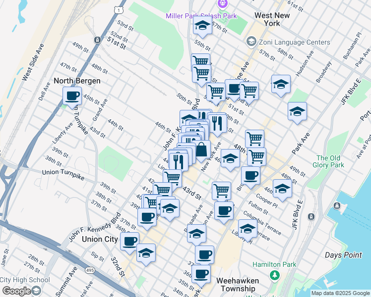 map of restaurants, bars, coffee shops, grocery stores, and more near 4522 Cottage Place in Union City