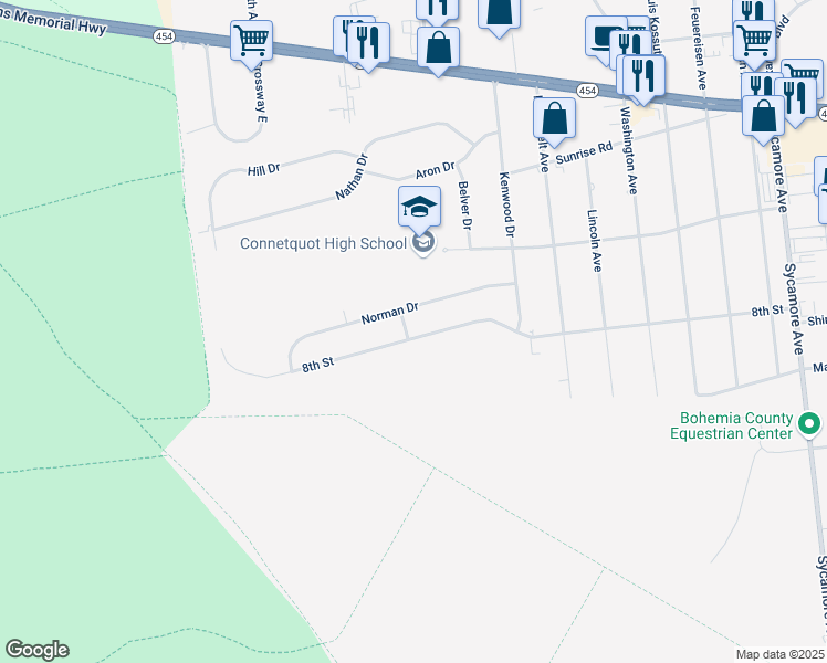 map of restaurants, bars, coffee shops, grocery stores, and more near 423 8th Street in Bohemia