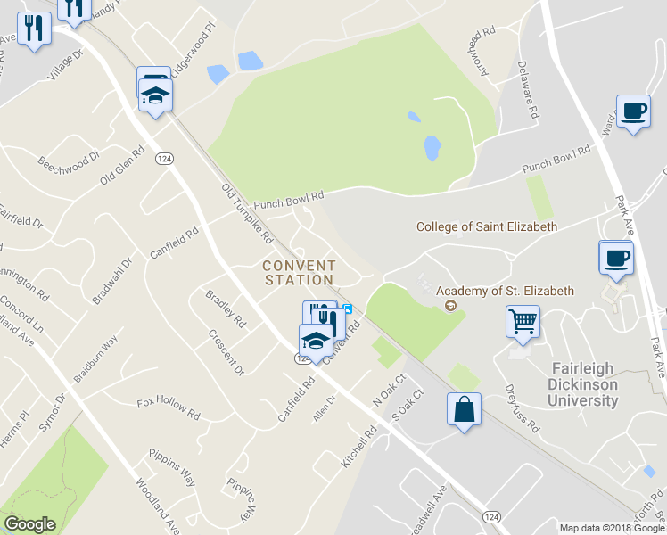 map of restaurants, bars, coffee shops, grocery stores, and more near 58 Independence Way in Morristown