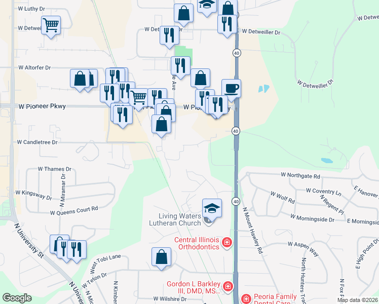 map of restaurants, bars, coffee shops, grocery stores, and more near 906 West Trailcreek Drive in Peoria
