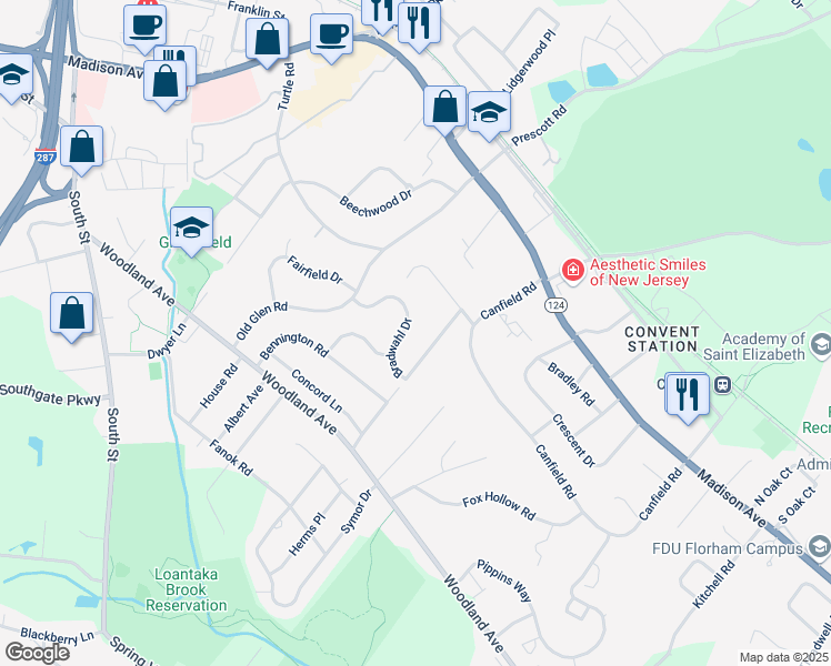 map of restaurants, bars, coffee shops, grocery stores, and more near 17 Bradwahl Dr in Morristown