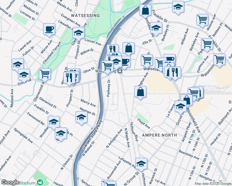 map of restaurants, bars, coffee shops, grocery stores, and more near 11 Lawrence Street in Bloomfield